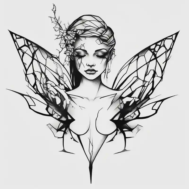 A minimalist fairy tattoo that represents a shattered and betrayed gemini woman who fought hard throughout this year. With – Blanco y negro, Blanco y negro